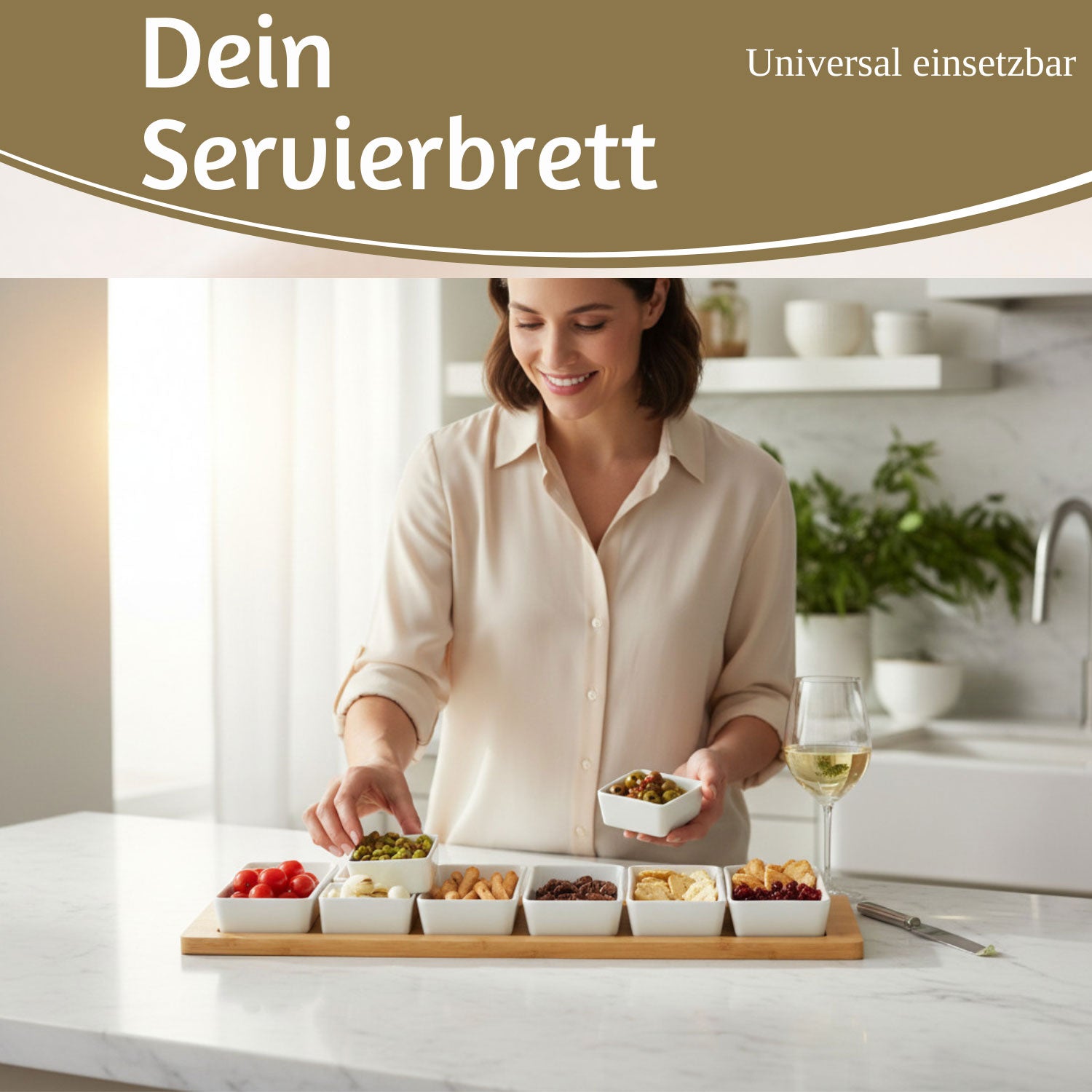 LS-LebenStil Küche & Haushalt Snacktablett 58cm 9-teilig Bambus