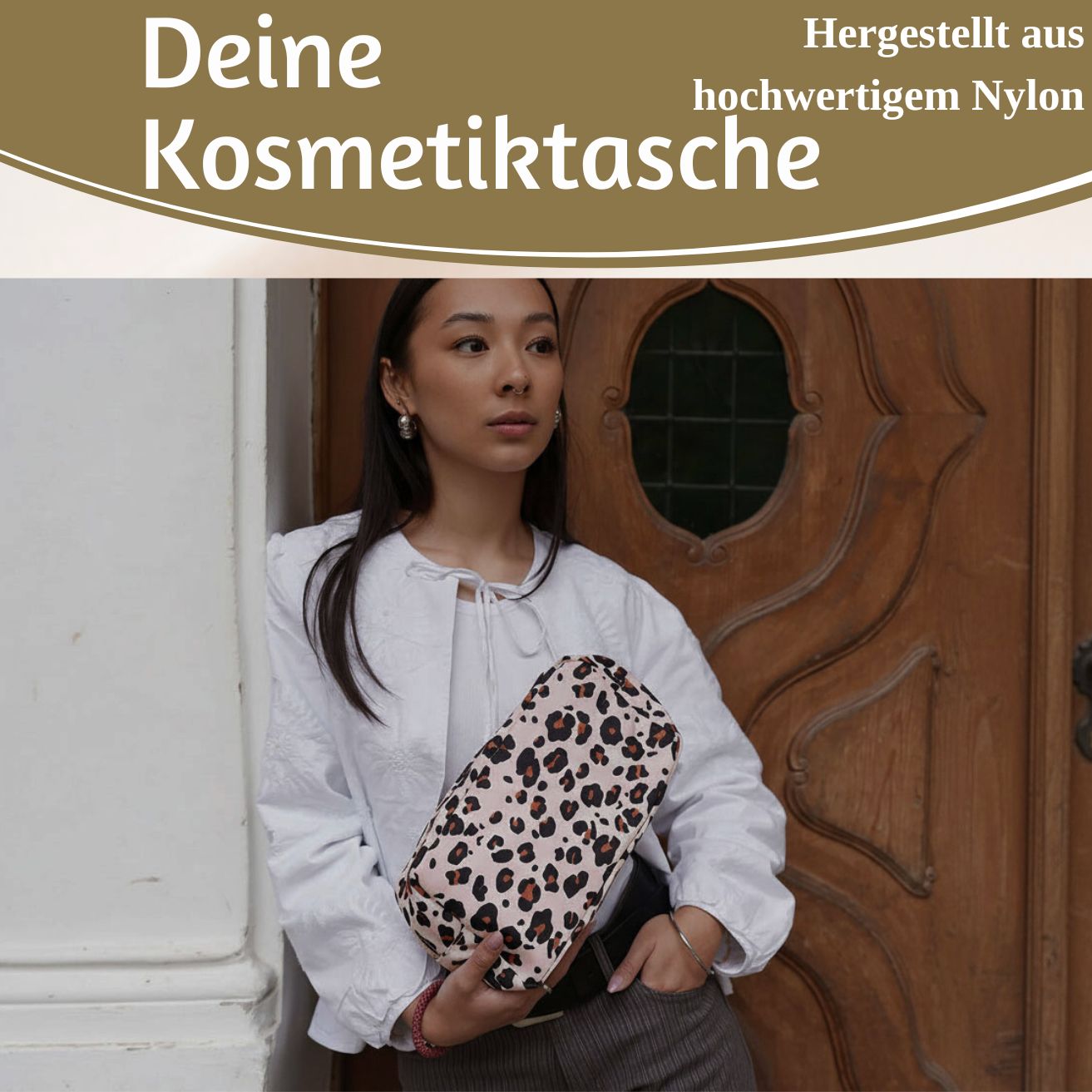 LS-LebenStil Romy Kulturtasche Leo Beige Nylon 26cm