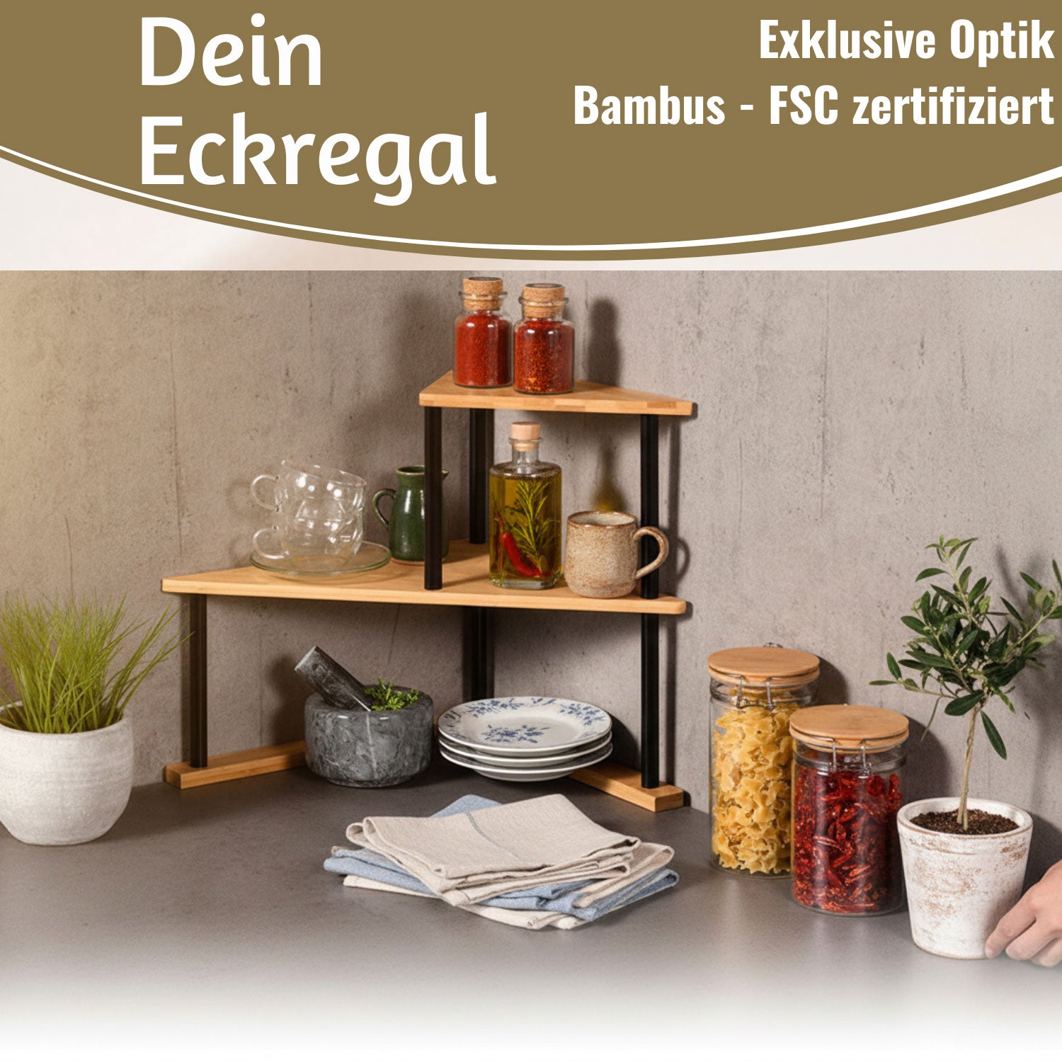 LS-LebenStil Küche & Haushalt Holz Küchenregal Eckregal 39x52cm