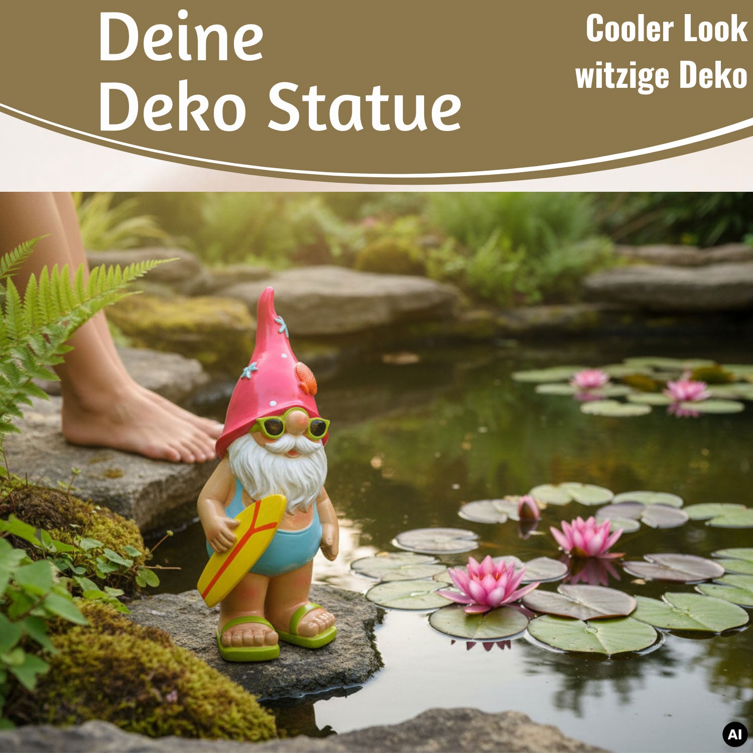 LS-LebenStil Freddy Gartenzwerg 23cm Surfer Gnom Gartenfigur