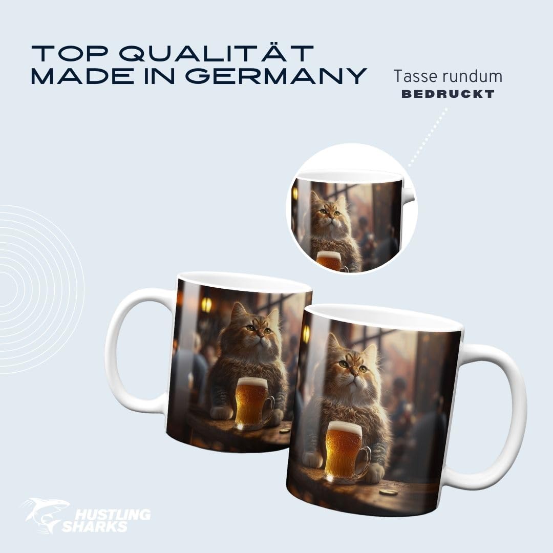 Hustling Sharks Wandbilder Durstige Katze Tasse 330ml weiß Keramik