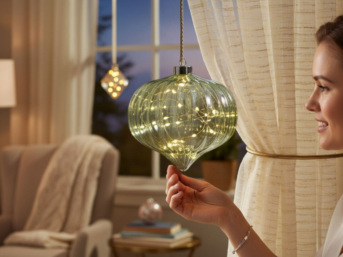 LS-LebenStil Kampen Lichtkugel 20cm Grün Glas 15 LED Timer