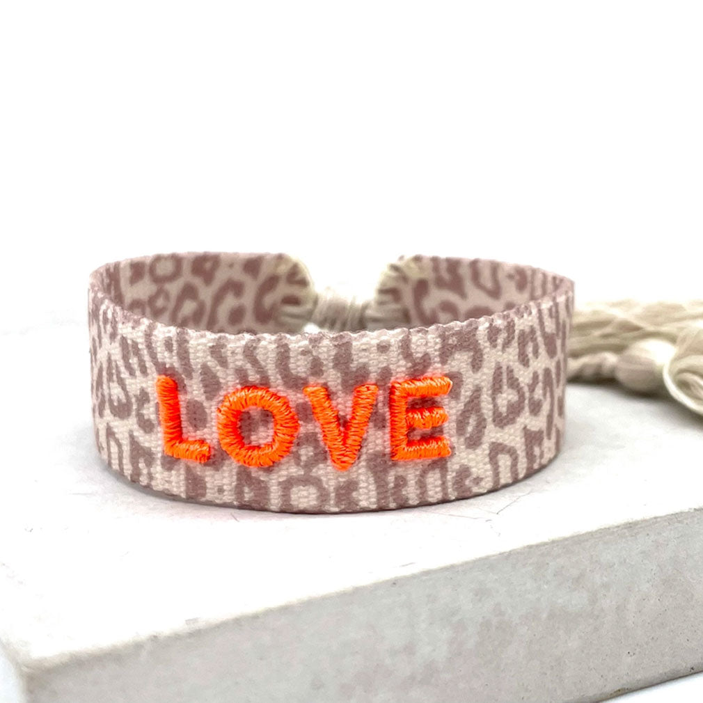 LS-LebenStil Love Leo Leopard Statement Armband Neon Orange