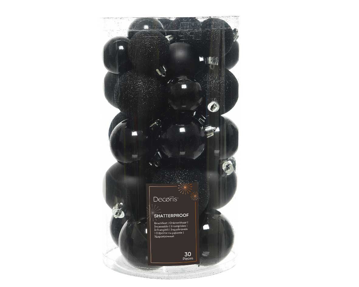 LS-LebenStil Christbaumkugeln Schwarz 30er Kunststoff 4-6cm