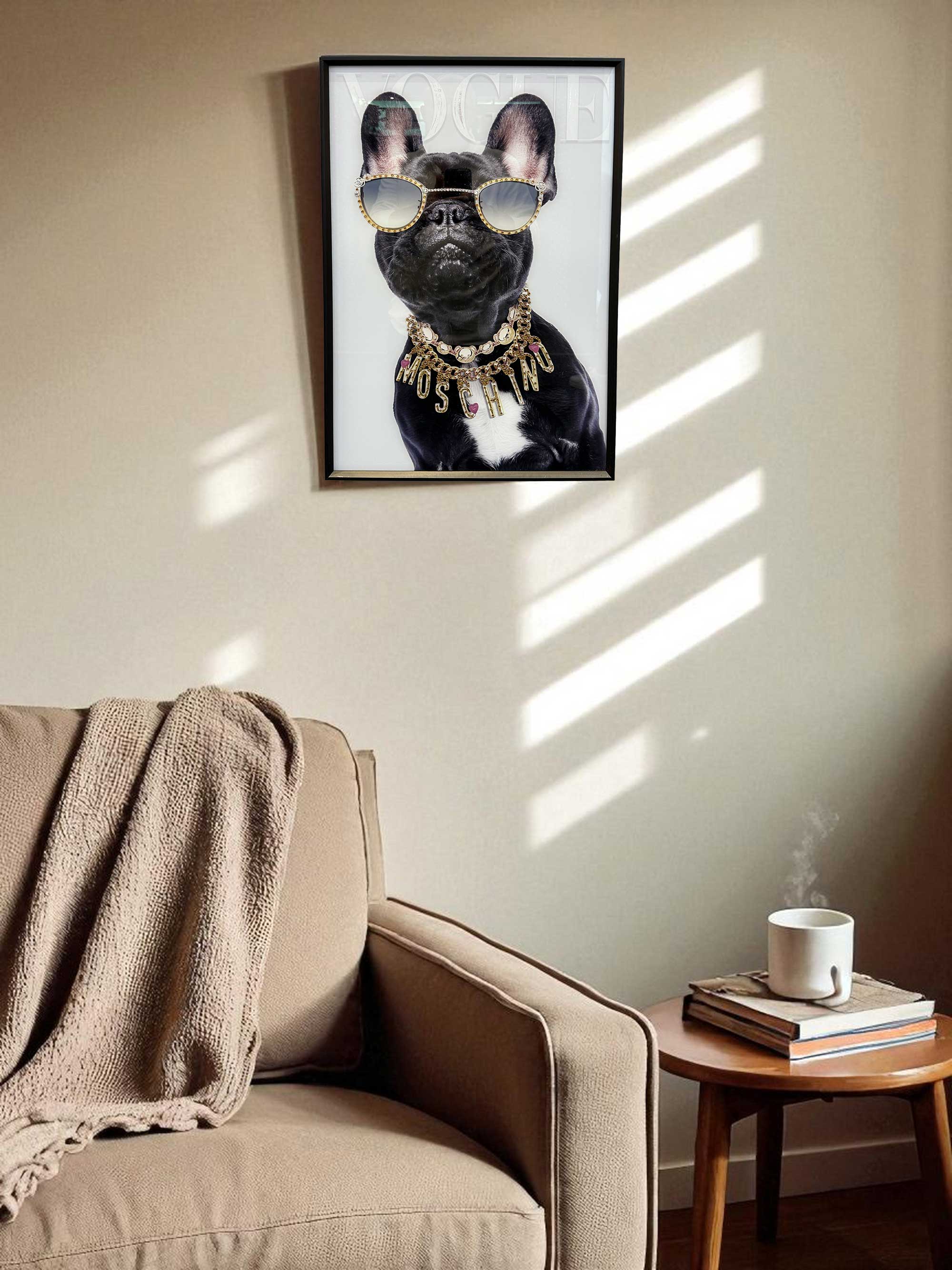 LS-LebenStil Doggy Wandbild 40x60cm Bulldogge schwarz Vogue