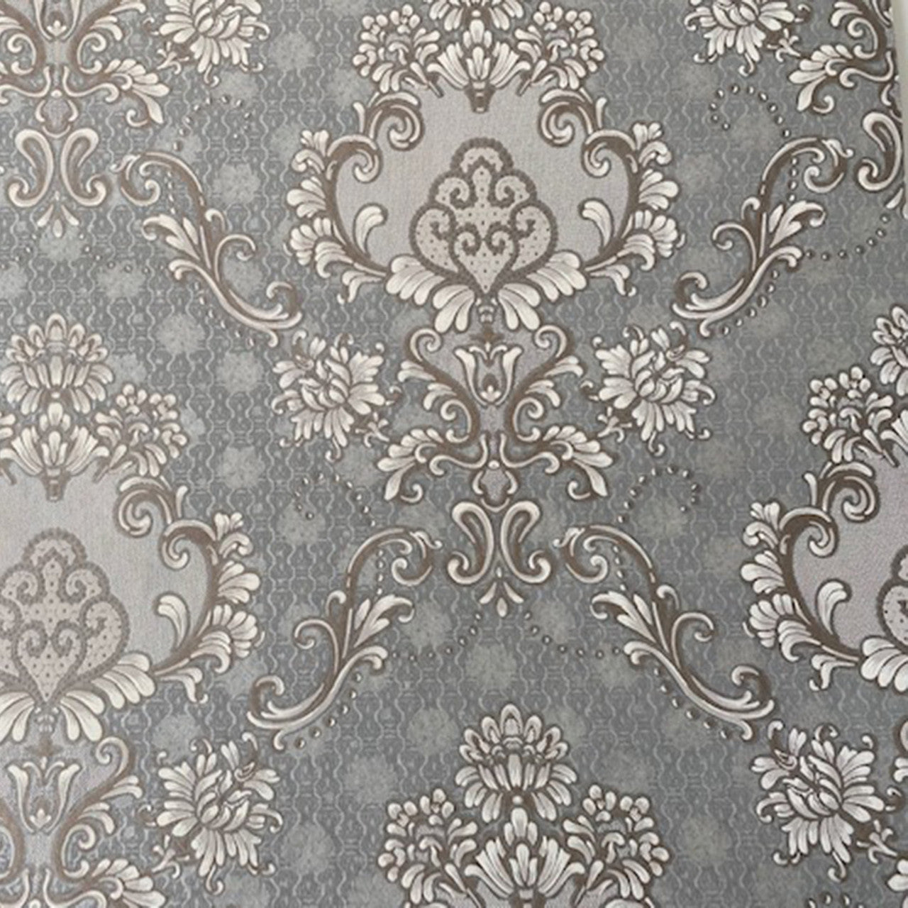 Mineheart Audley Damask Tapete Warmgrau 53cm x 10m