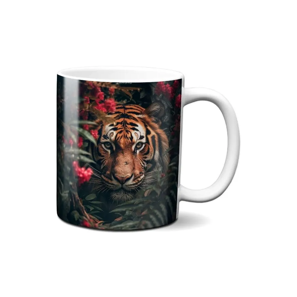 Hustling Sharks Wandbilder Tiger in Blumen Tasse 330 ml Keramik Weiß