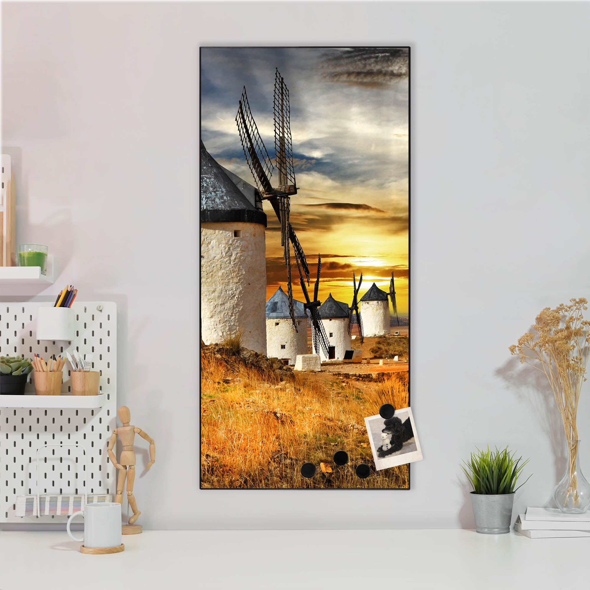 Banjado Magnettafel Spanische Windmühlen Pinnwand 37x78cm