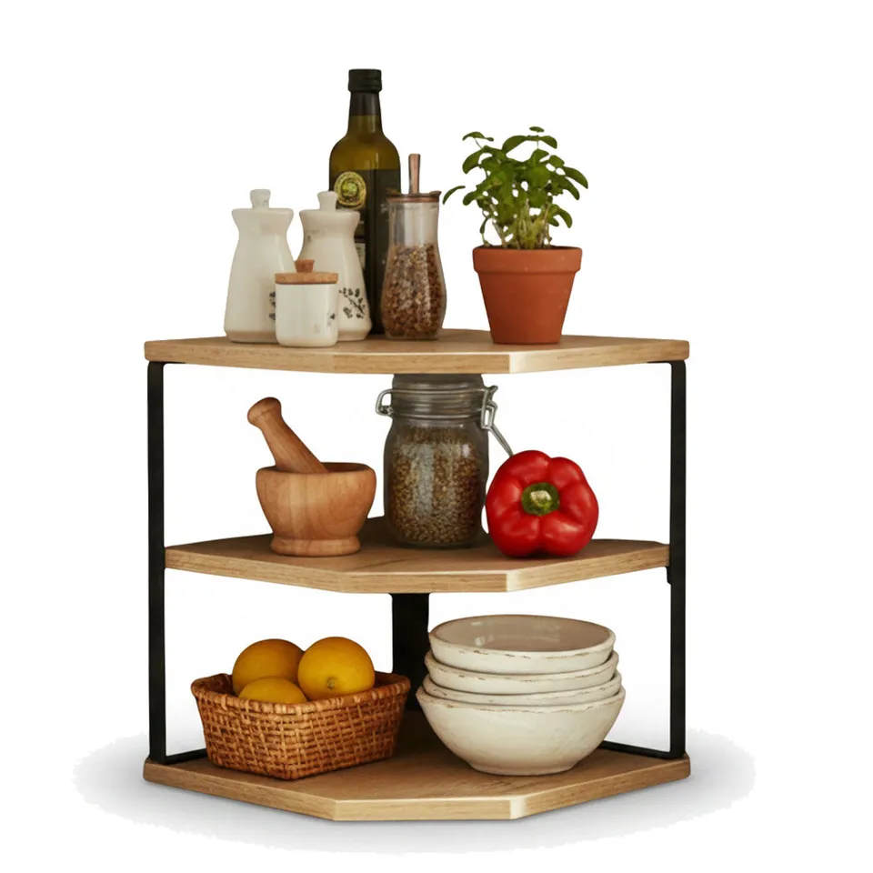 LS-LebenStil Eckregal Holz Metall 27x25cm 3 Ablagen