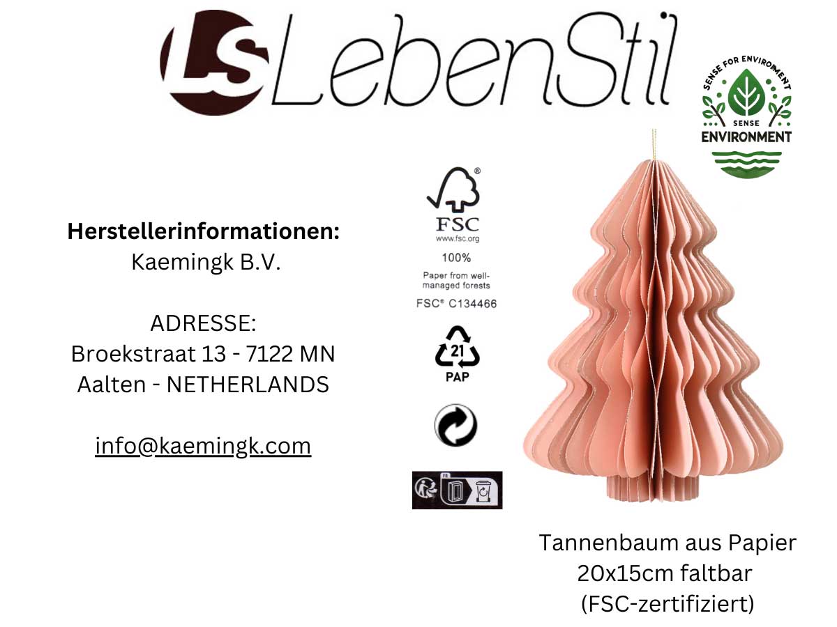 LS-LebenStil Papier Tannenbaum Rosa 20x15 cm faltbar