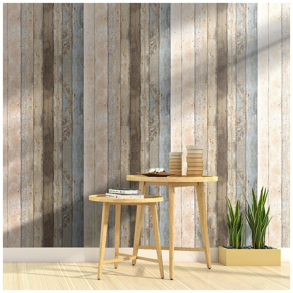 Mineheart Wallpaper Rustic Wood Panel Tapete Beige Cream Holzoptik