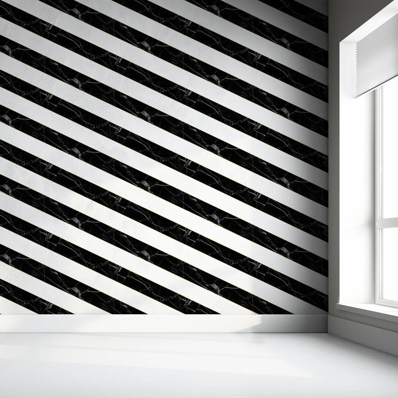 Mineheart Wallpaper Diagonal Marble Tapete Schwarz-Weiß A3 Muster