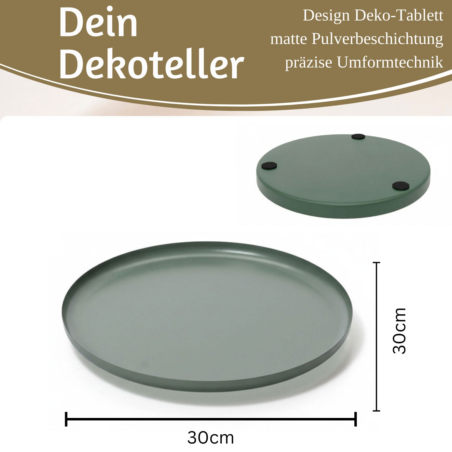 LS-LebenStil Küche & Haushalt Deko Tablett Rund 35cm Grün Metall