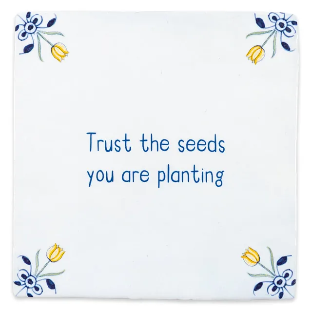 Storytiles Delft Blue Surrounded Tulips Fliese Text 13x13cm
