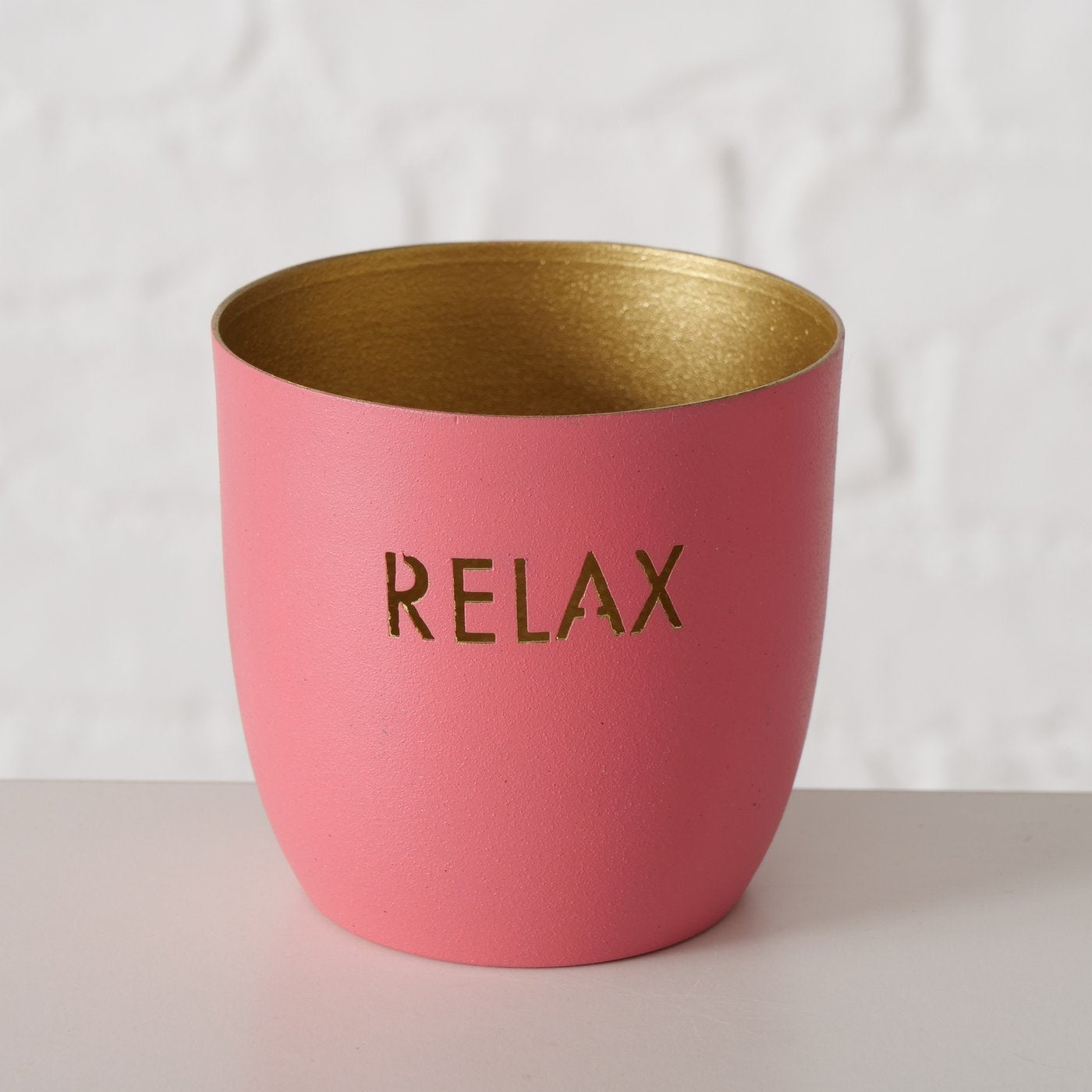 Relax Enjoy Smile Teelichthalter Metall Rosa Gold 7 cm 3er Set