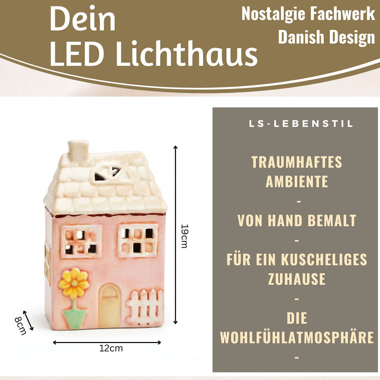 LS-LebenStil Möbel & Wohnen Nyhavn Lichthaus 19cm rosa Keramik