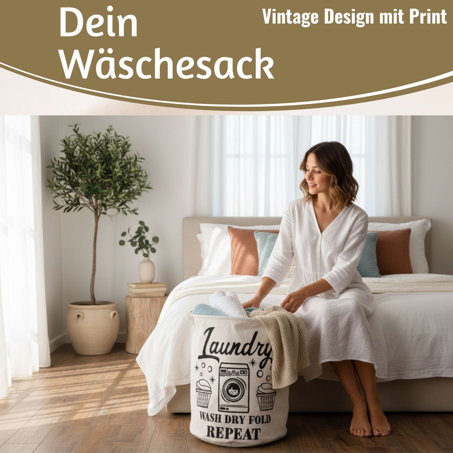 LS-LebenStil Möbel & Wohnen Wäschesack Canvas 50cm Creme