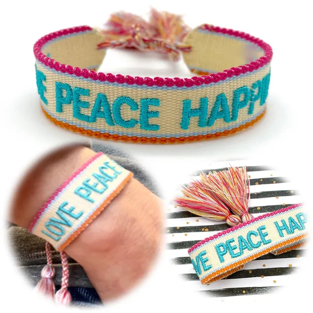 LS-LebenStil Canvas Love Peace Happiness Armband Türkis