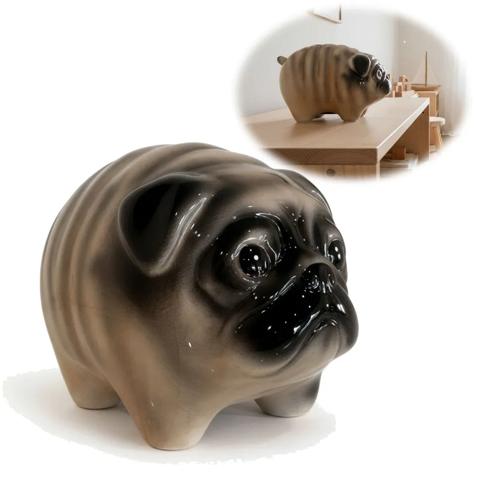 LS-LebenStil Mops Spardose Keramik 13cm abschließbar Hund