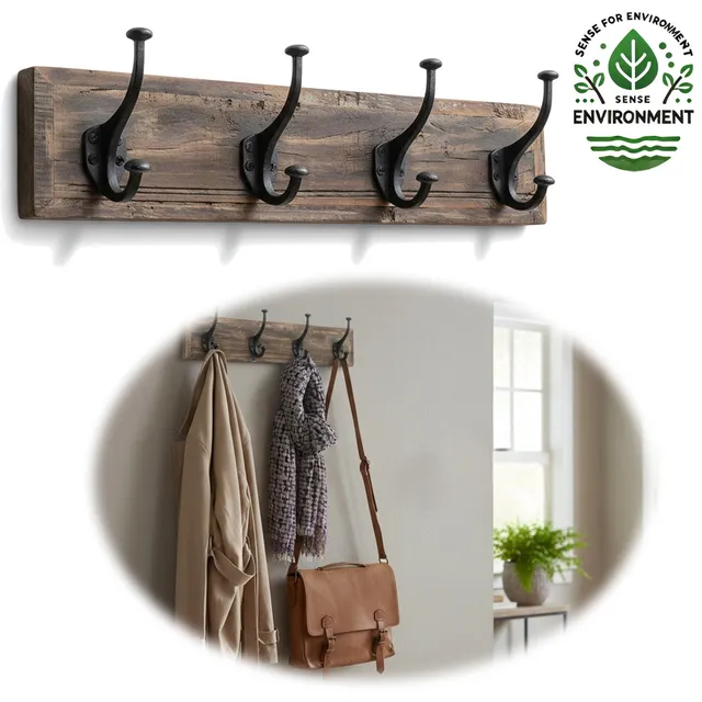 LS-LebenStil Dehli Wandgarderobe Teak Braun 50cm 4 Haken