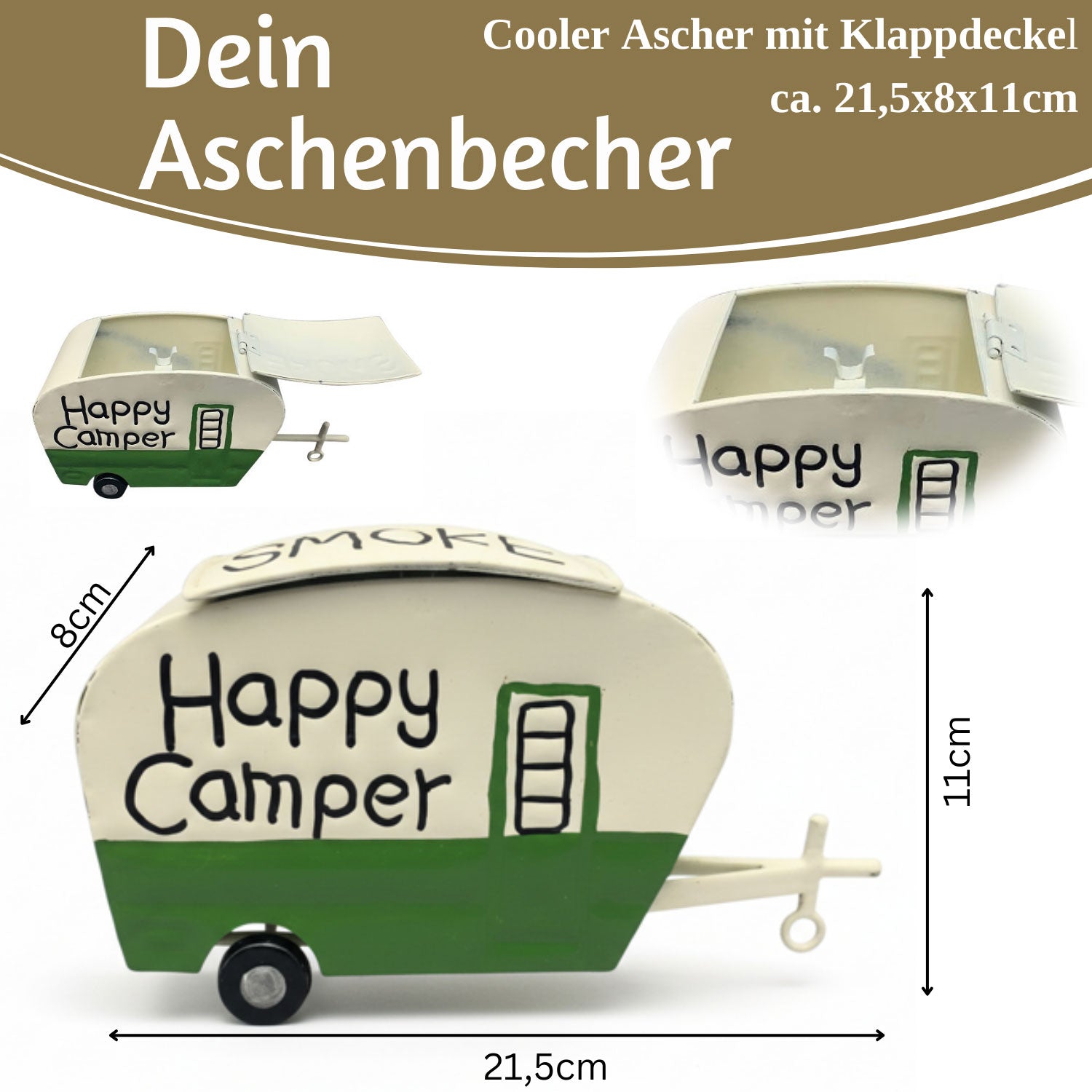LS-LebenStil Happy Camper Sturmaschenbecher Metall 21cm Wohnwagen