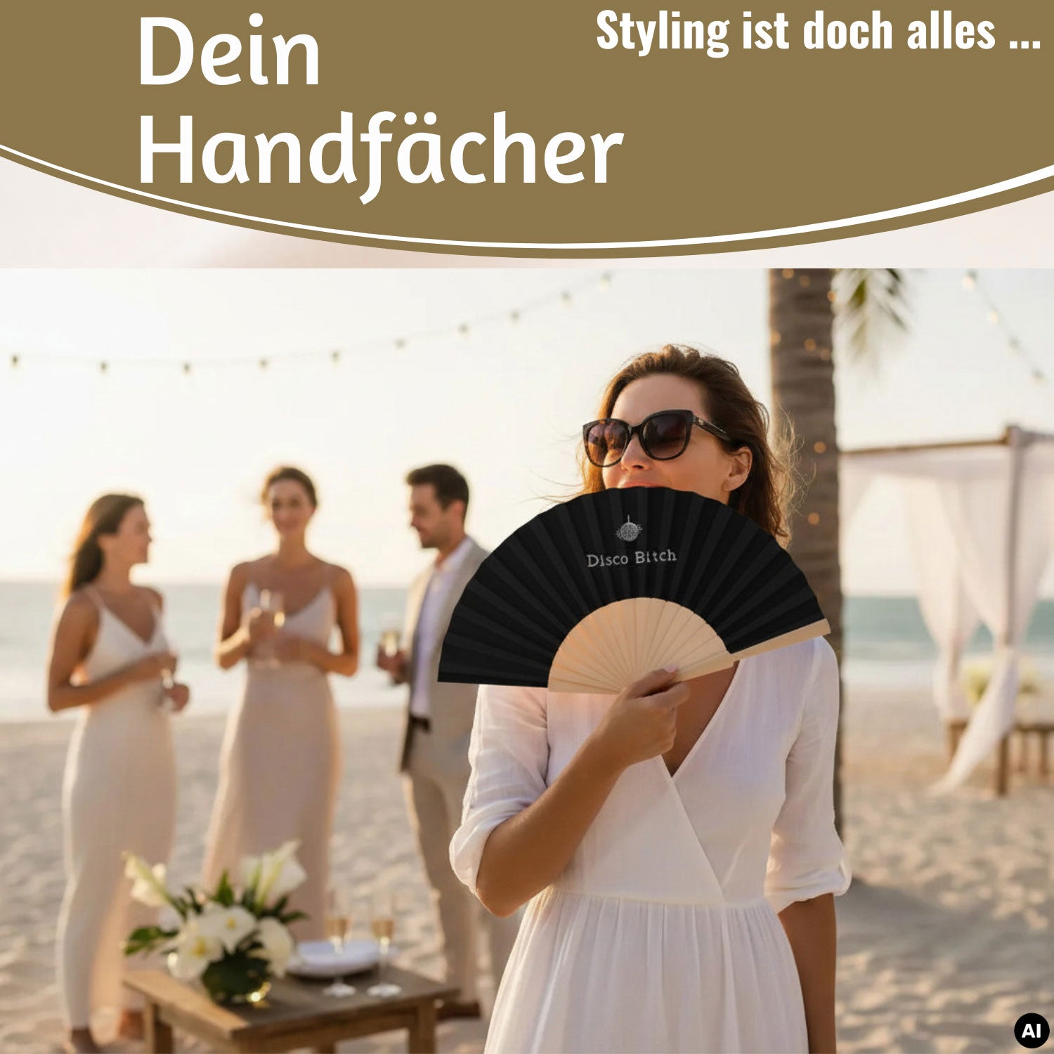 LS-LebenStil Shopper & Taschen Handfächer Disco Bitch 23x42cm