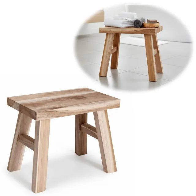 LS-LebenStil Vintage Holz Fußhocker Braun 24cm Teak