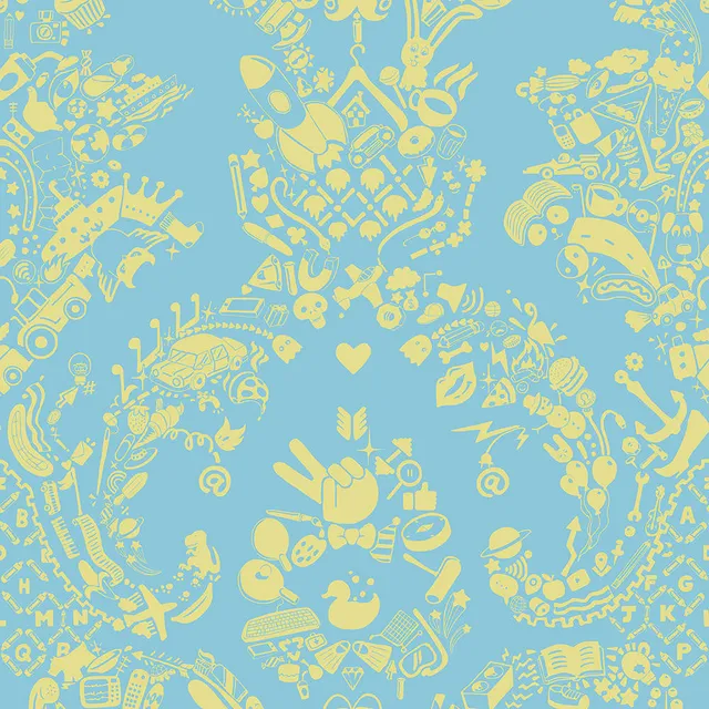 Mineheart New World Damask Tapete Blau Limette Rolle