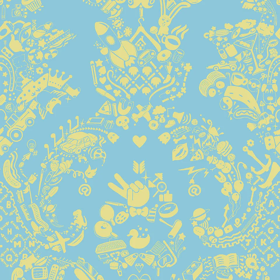Mineheart New World Damask Tapete Blau Limette Rolle