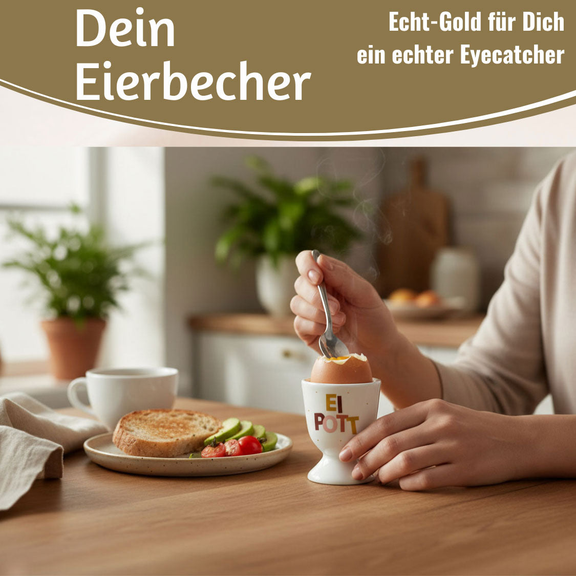LS-LebenStil Ei Pott Eierbecher Echt-Gold Porzellan Weiß Gold