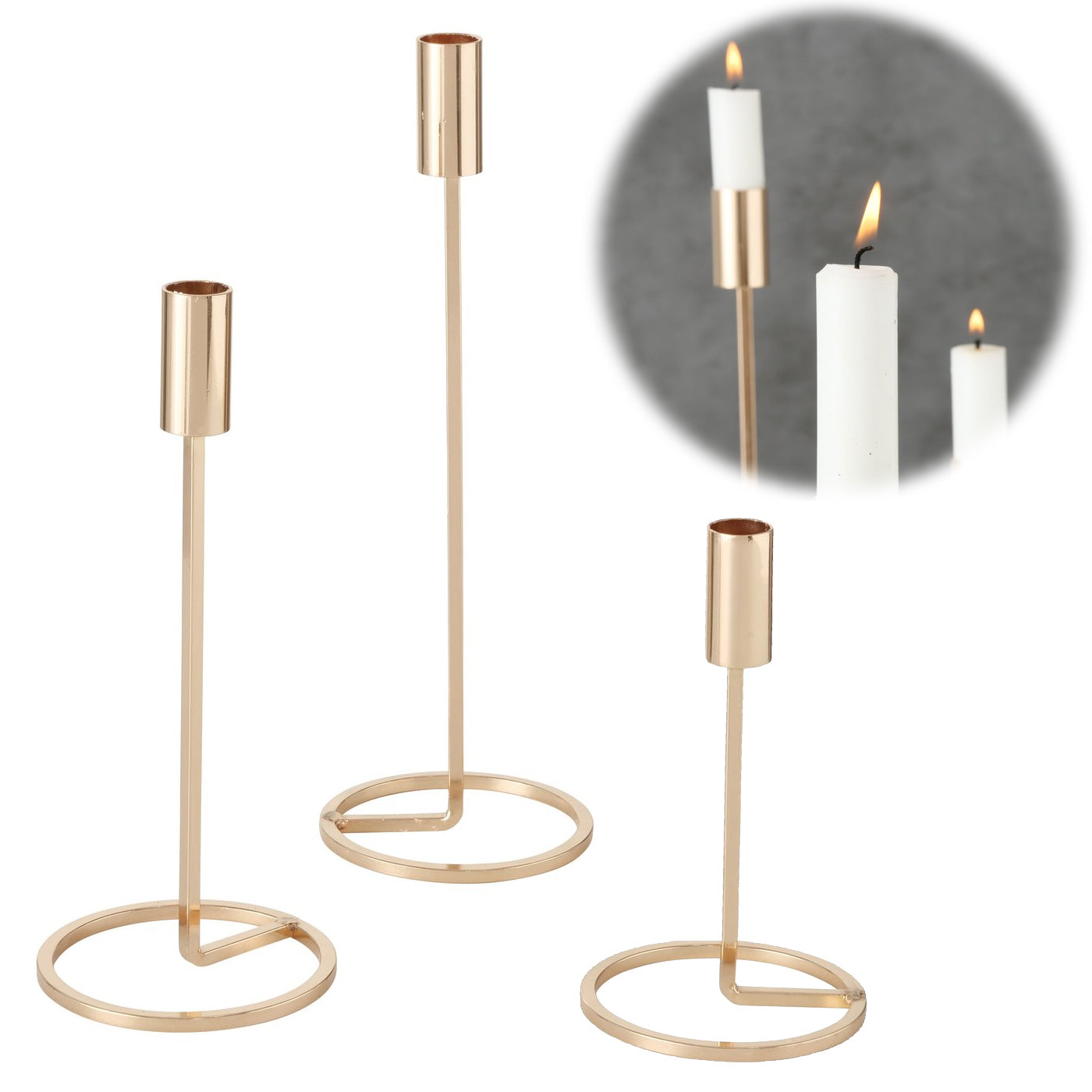 LS-LebenStil Kerzenständer Gold 20-32cm 3er Set Metall