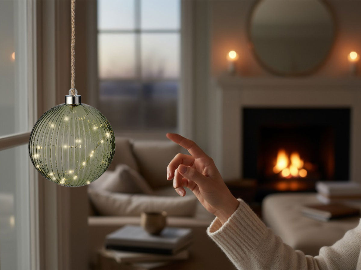 LS-LebenStil Kampen XL Deko Lichtkugel 14cm Grün Silber 30 LED