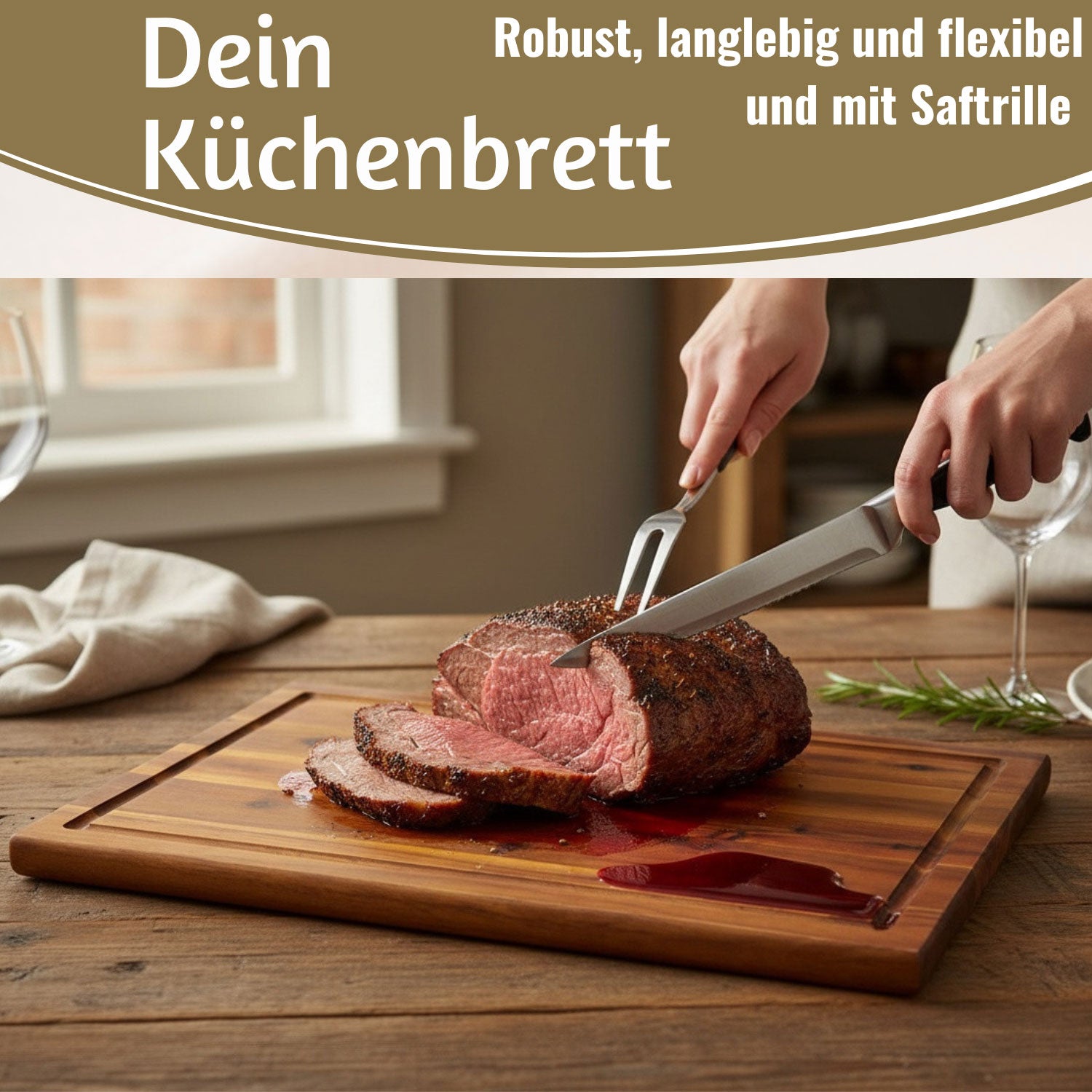 LS-LebenStil XL Schneidebrett Akazie 40x26cm mit Saftrille