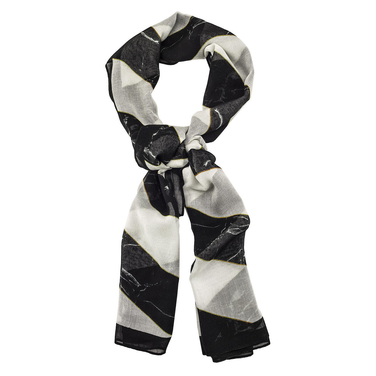 Mineheart Diagonal Marble Schal Schwarz Weiß 70x170 Seide