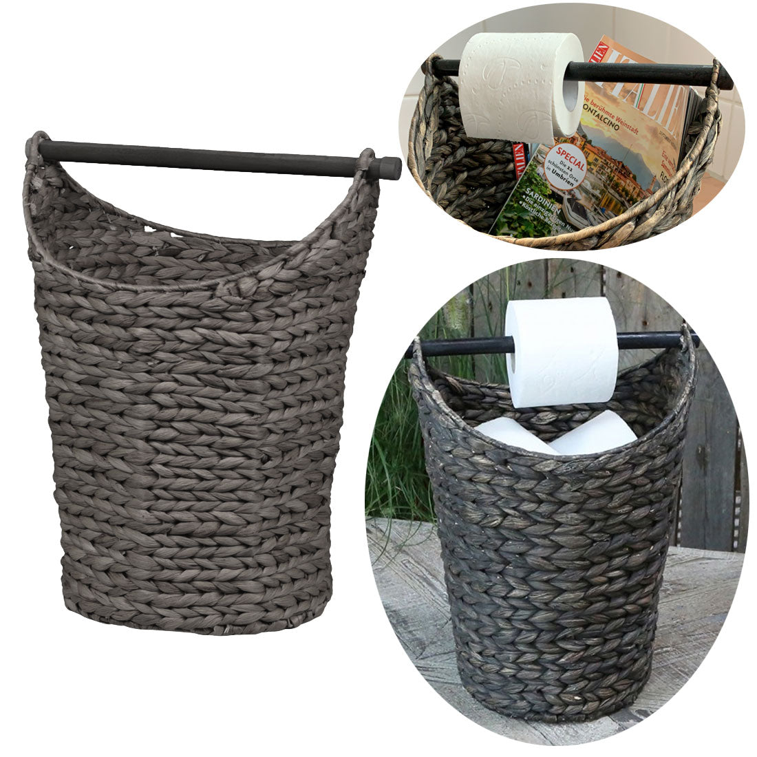 LS-LebenStil Toilettenpapier-Ständer 40cm Rattan Grau Korb